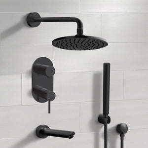 Matte Black Tub and Shower System With 8" Rain Shower Head and Hand Shower