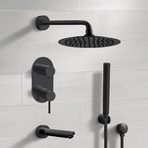 Matte Black Tub and Shower System With Rain Shower Head and Hand Shower