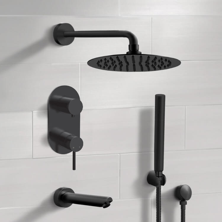 Matte Black Tub and Shower System With 10" Rain Shower Head and Hand Shower