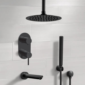 Matte Black Tub and Shower System With 10" Rain Ceiling Shower Head and Hand Shower