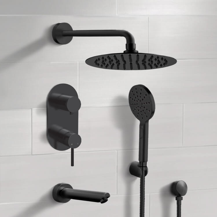 Matte Black Tub and Shower System With Rain Shower Head and Hand Shower