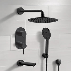 Matte Black Tub and Shower System With Rain Shower Head and Hand Shower