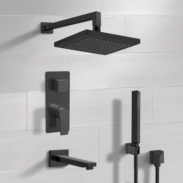 Matte Black Tub and Shower System With 8" Rain Shower Head and Hand Shower