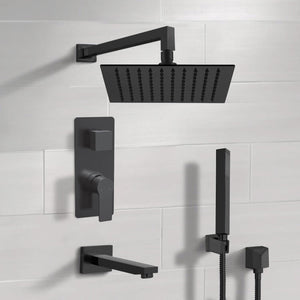 Matte Black Tub and Shower System With Rain Shower Head and Hand Shower