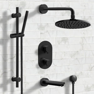 Matte Black Thermostatic Tub and Shower System with 8" Rain Shower Head and Hand Shower