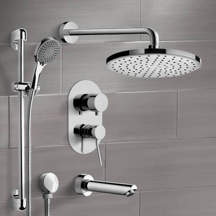 Chrome Tub and Shower Set with 8" Rain Shower Head and Hand Shower