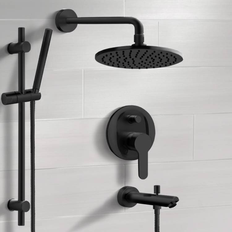 Matte Black Tub and Shower System With 8" Rain Shower Head and Hand Shower