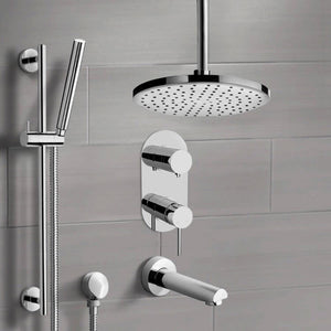 Chrome Tub and Shower Set With 10" Rain Ceiling Shower Head and Hand Shower
