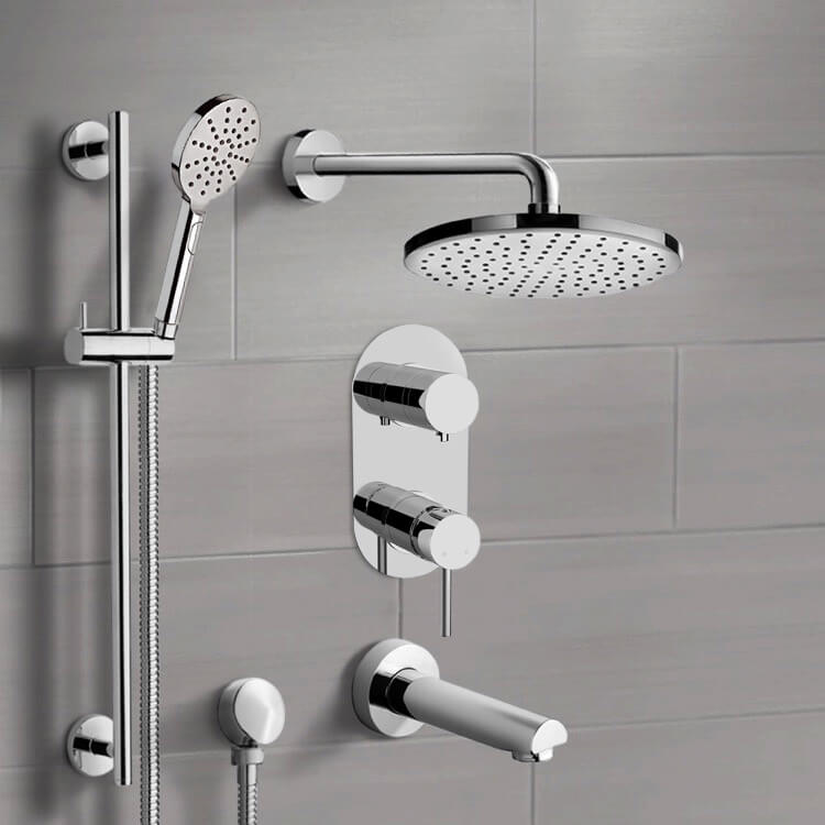 Chrome Tub and Shower Set With 10" Rain Shower Head and Hand Shower