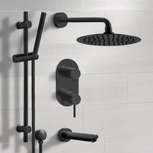 Matte Black Tub and Shower Set With Rain Shower Head and Hand Shower