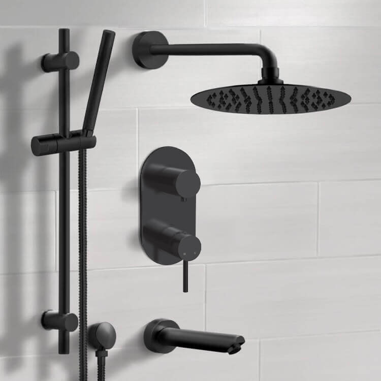 Matte Black Tub and Shower Set With 10" Rain Shower Head and Hand Shower