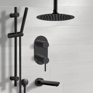 Matte Black Tub and Shower Set With 12" Rain Ceiling Shower Head and Hand Shower