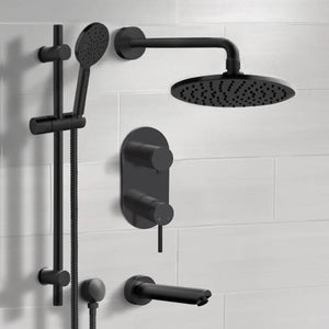 Matte Black Tub and Shower Set With 8" Rain Shower Head and Hand Shower