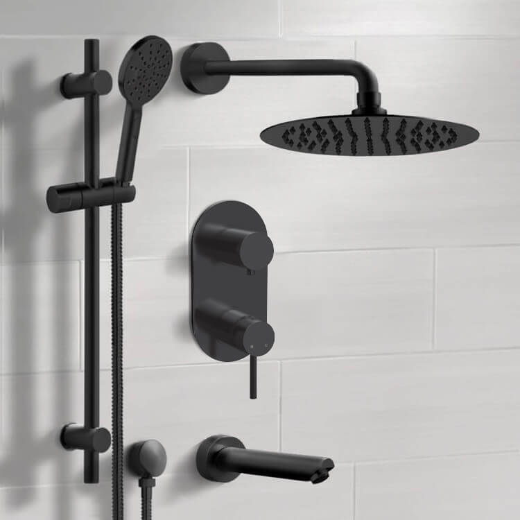 Matte Black Tub and Shower Set With 10" Rain Shower Head and Hand Shower