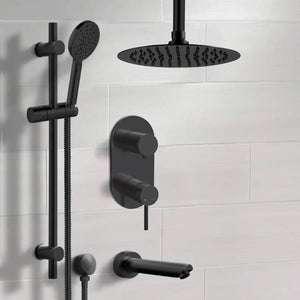 Matte Black Tub and Shower Set With 12" Rain Ceiling Shower Head and Hand Shower