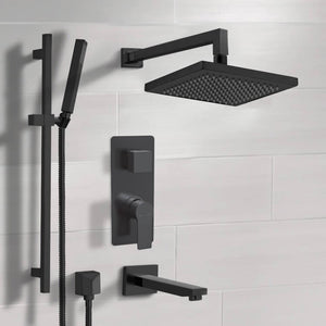 Matte Black Tub and Shower Set With 8" Rain Shower Head and Hand Shower