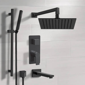 Matte Black Tub and Shower Set With 12" Rain Shower Head and Hand Shower