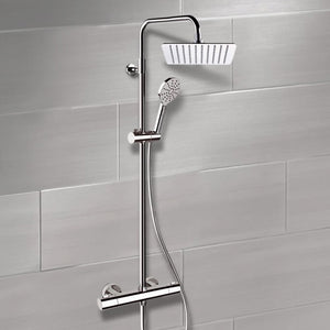 Chrome Thermostatic Exposed Pipe Shower System with 10" Rain Shower Head and Hand Shower
