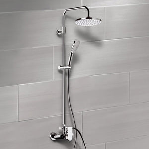 Chrome Exposed Pipe Shower System with 8" Rain Shower Head and Hand Shower