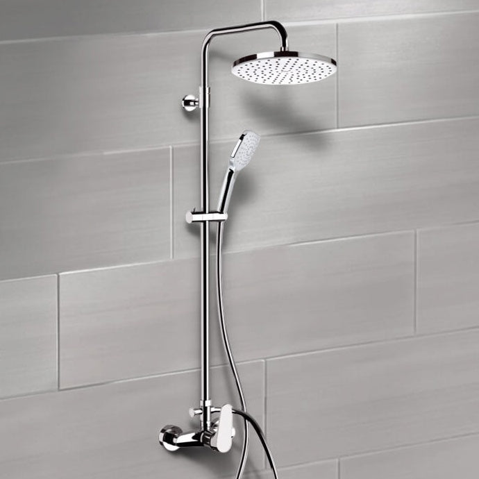 Chrome Exposed Pipe Shower System with 10" Rain Shower Head and Hand Shower