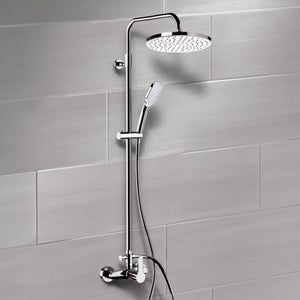 Chrome Exposed Pipe Shower System with 8" Rain Shower Head and Hand Shower