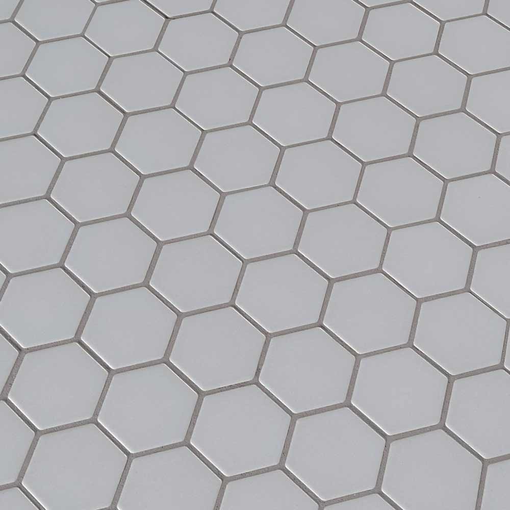 Retro gray hexo 11.75X14 porcelain mesh mounted mosaic tile SMOT-PT-RETGRA-2HEX product shot multiple tiles angle view