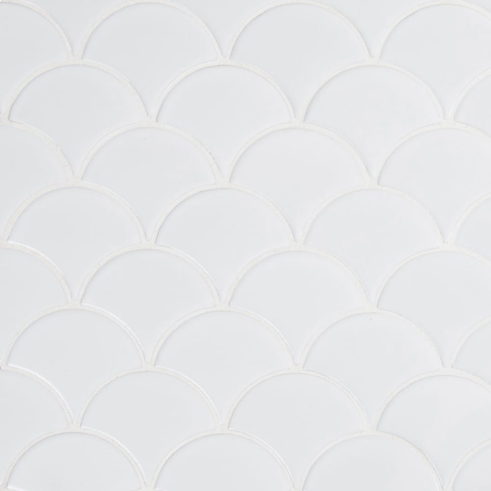 Retro Scallop Bianco Porcelain Mesh-Mounted Mosaic Tile 9.96" x 13.11" Glossy -MSI Collection DOMINO WHITE GLOSSY SCALLOP MOSAIC (BOX OF 15 PCS) (Case)