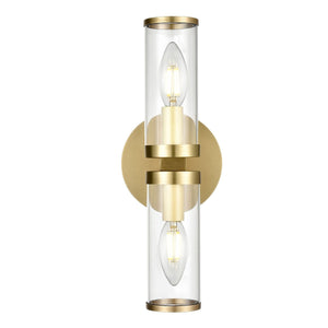 Alora WV309002NBCG REVOLVE WALL VANITY 2 LIGHT NATURAL BRASS CLEAR GLASS