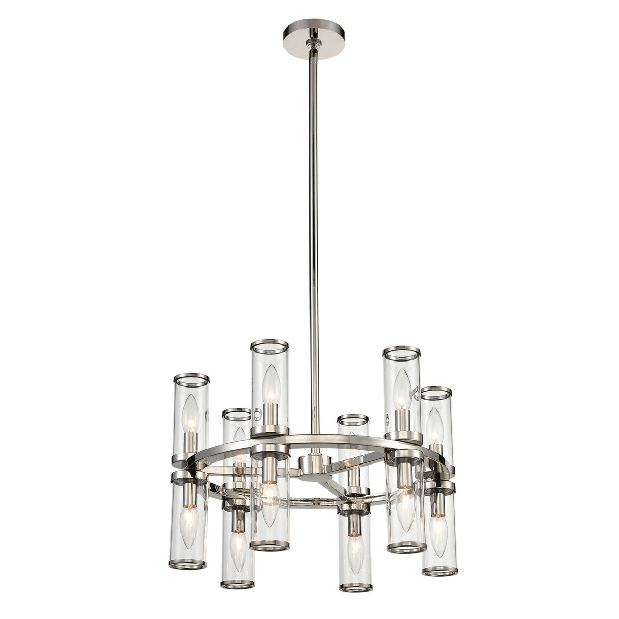 Alora CH309066PNCG REVOLVE CHANDELIER 12 LIGHT POLISHED NICKEL CLEAR GLASS