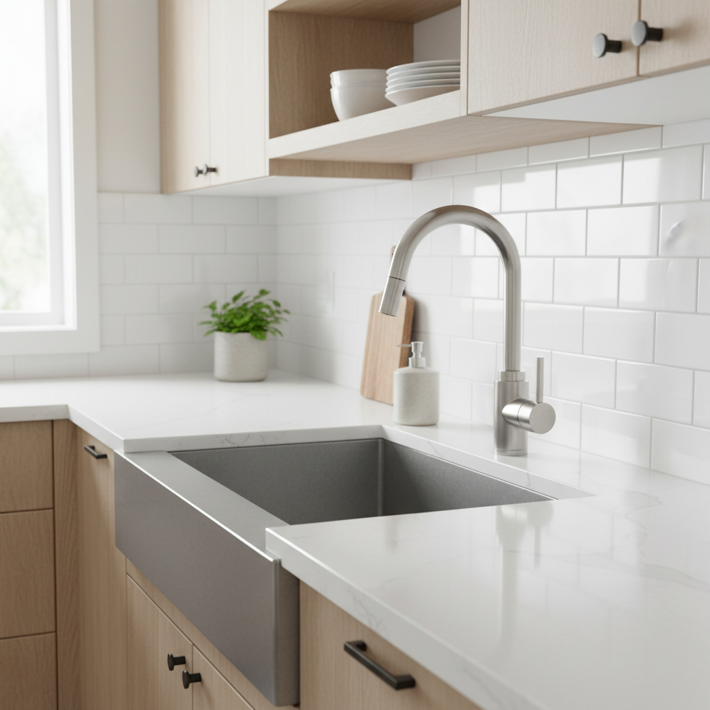 A modern pull-down kitchen faucet in brushed nickel, featuring a high-arc spout and a single lever handle, shown against a plain white background.