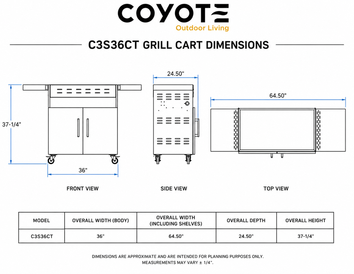 Coyote C3S36CT Cart for 36" CL or SL-Series Grill, Stainless Steel - image 2