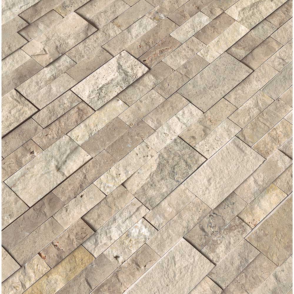 Roman-beige-ledger-panel-6X24-natural-travertine-wall-tile-LPNLTROMBEI624-product-shot-multiple-tiles-angle-view