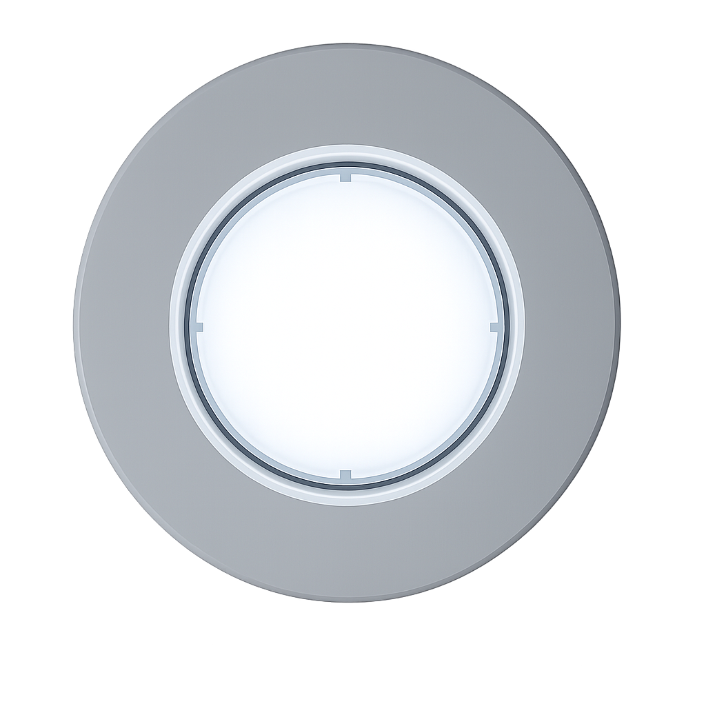 Round light fixture with a gray rim on a white background
