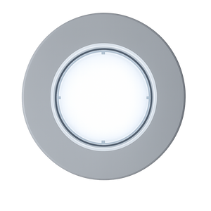 Round light fixture with a gray rim on a white background