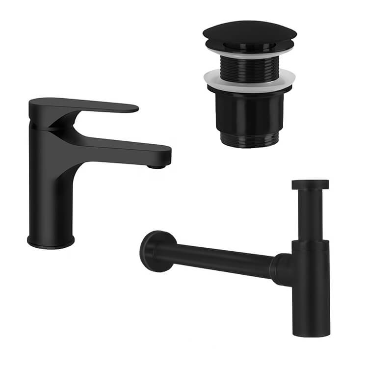Matte Black Sink Faucet and Plumbing Set