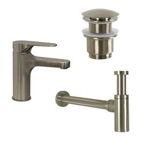 Satin Nickel Sink Faucet and Plumbing Set