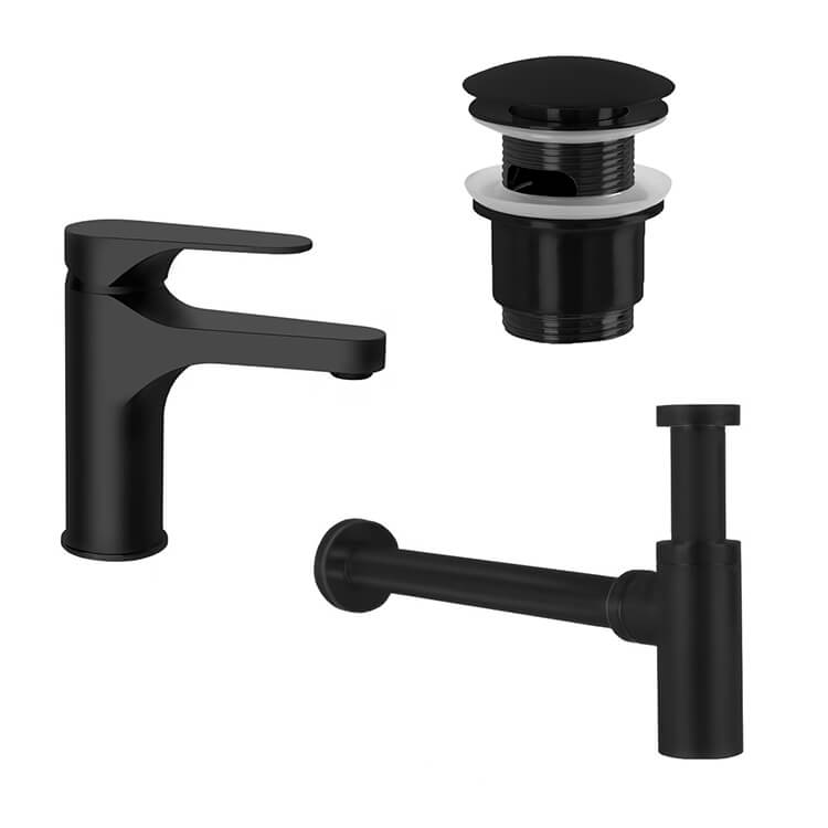 Matte Black Sink Faucet and Plumbing Set