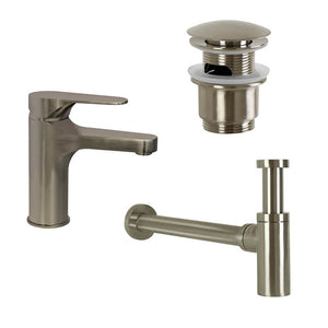 Satin Nickel Sink Faucet and Plumbing Set