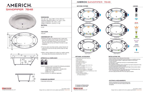 Americh SP7848TA5-BI Sandpiper 7848 - Tub Only / Airbath 5 - Biscuit