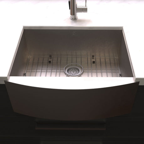 ZLINE Zermatt 30 in. Farmhouse Apron Mount Single Bowl Scratch Resistant Stainless Steel Kitchen Sink with Bottom Grid (SAS-30S)