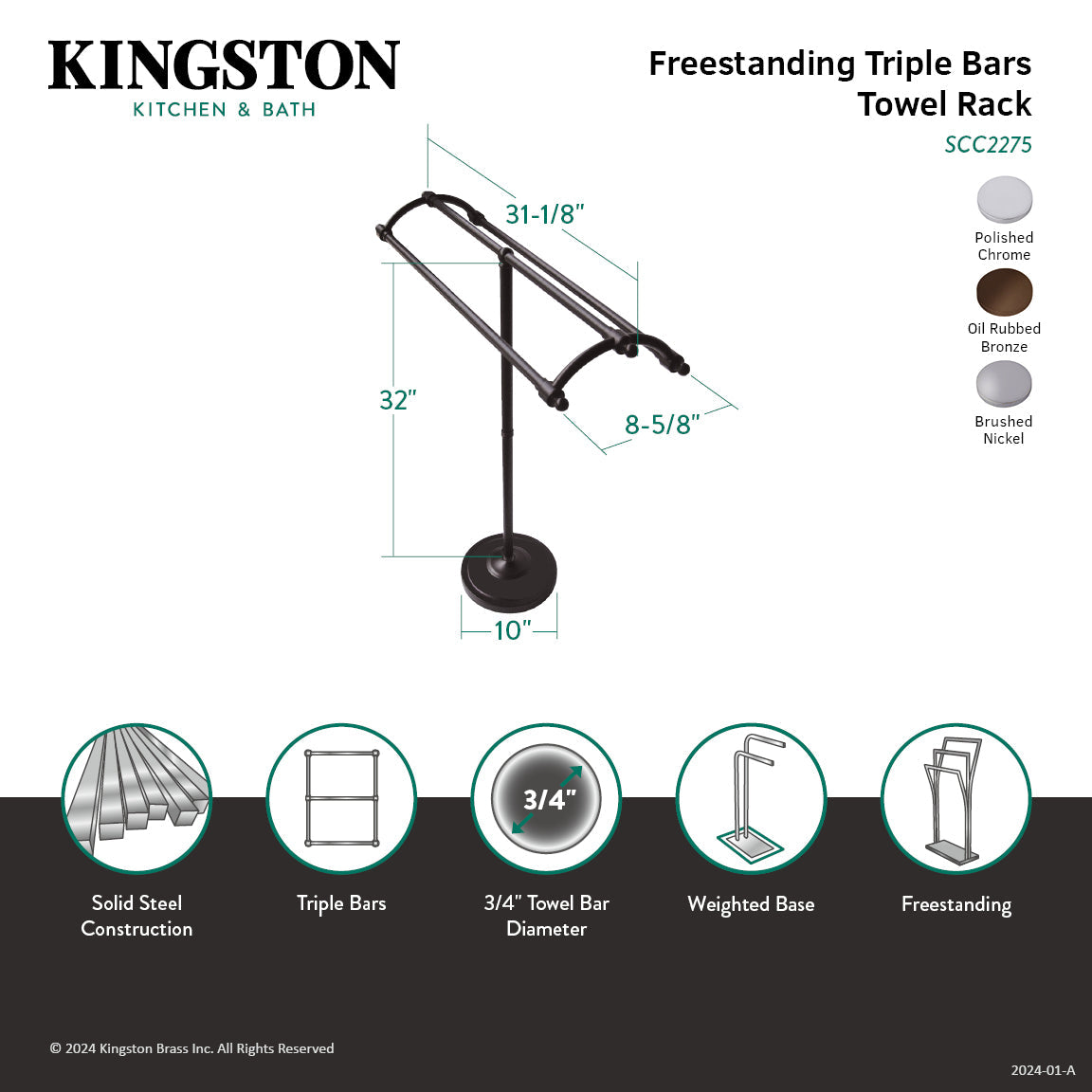 Edenscape SCC2278 Freestanding Towel Rack, Brushed Nickel