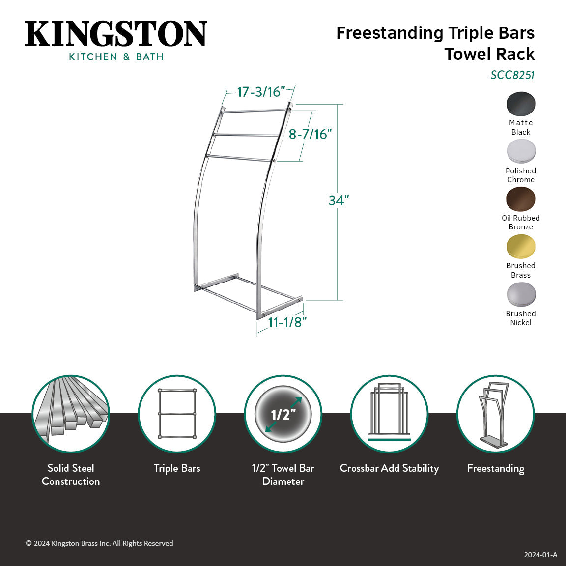 Edenscape SCC8255 Freestanding 3-Bar Towel Rack, Oil Rubbed Bronze