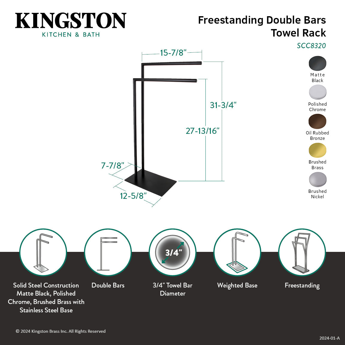 Edenscape SCC8327 Freestanding Dual Towel Rack, Brushed Brass