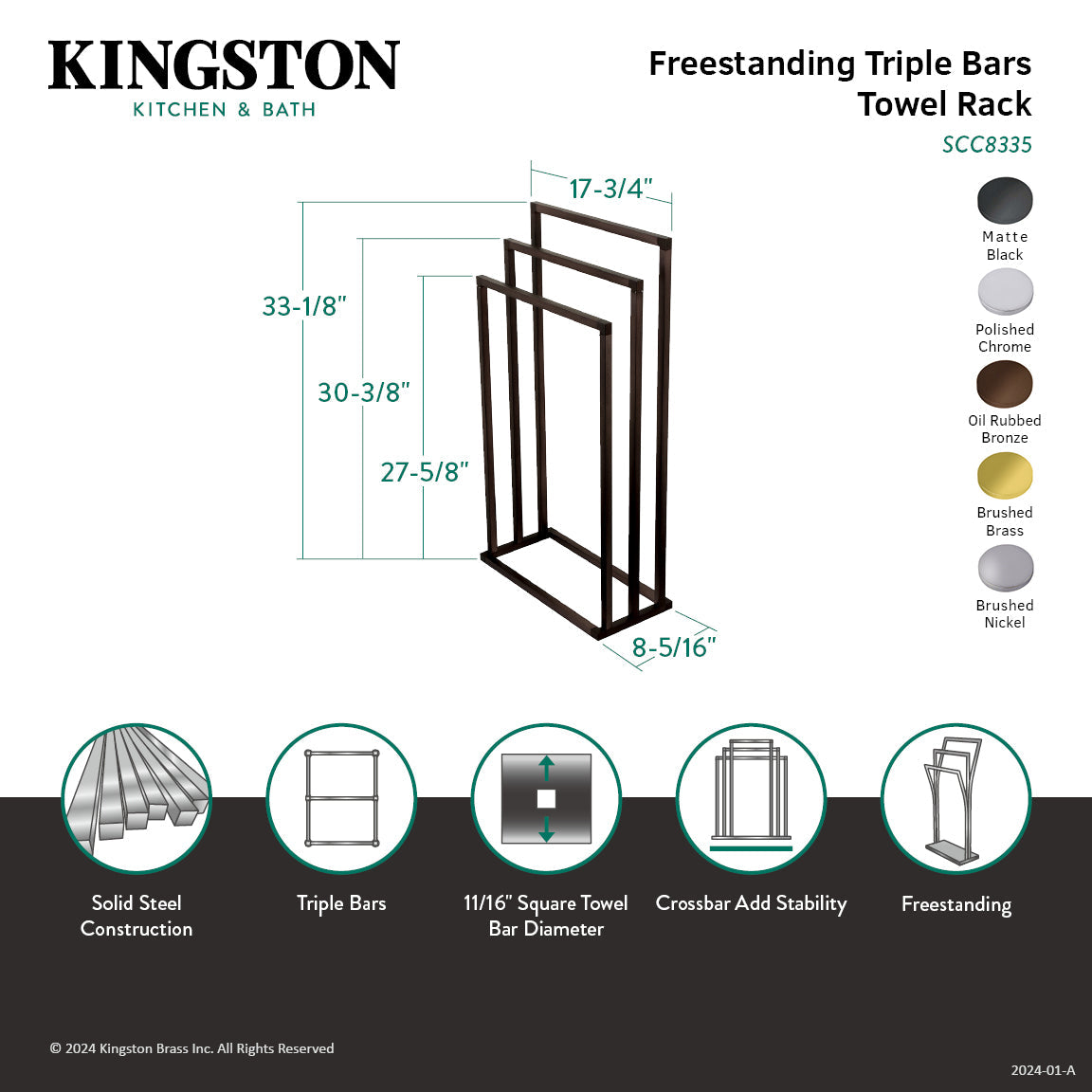 Edenscape SCC8337 Freestanding 3-Tier Towel Rack, Brushed Brass