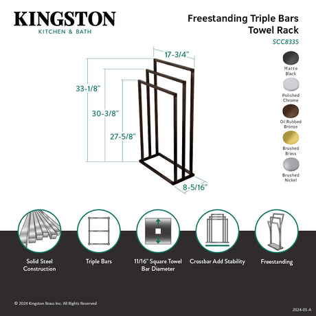 Edenscape SCC8337 Freestanding 3-Tier Towel Rack, Brushed Brass