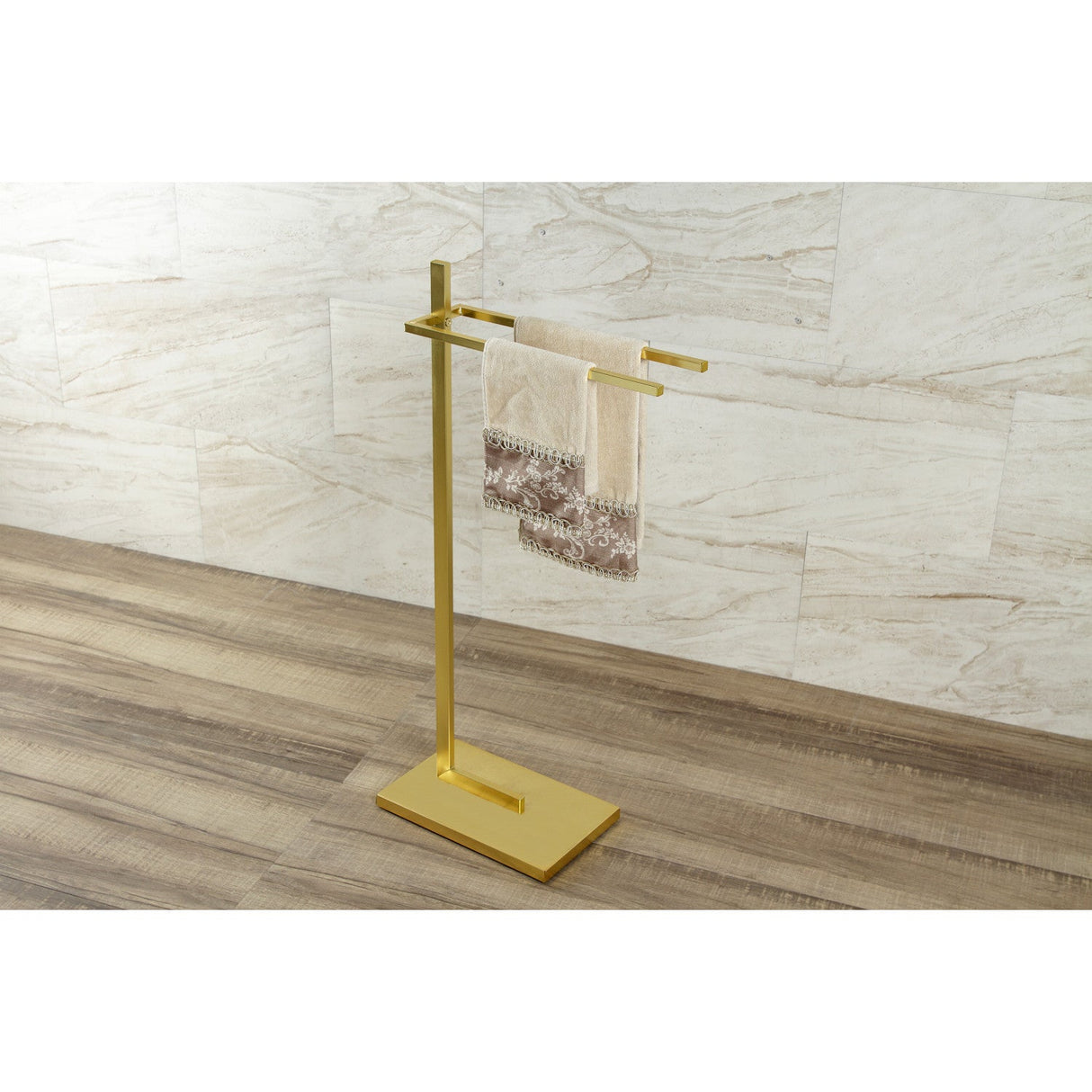 Edenscape SCC8607 Freestanding Dual Towel Rack, Brushed Brass