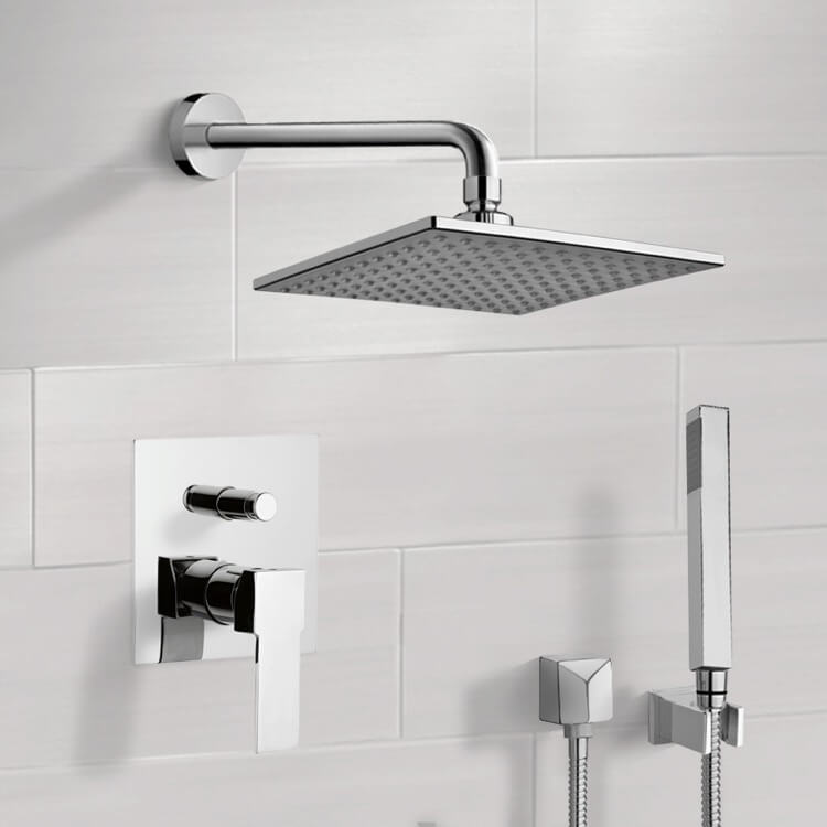 Chrome Shower System with 8" Rain Shower Head and Hand Shower