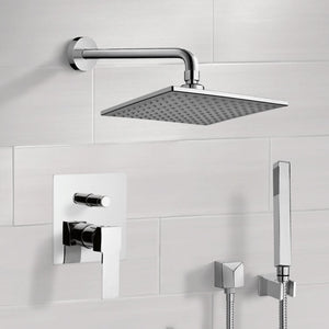 Chrome Shower System with 8" Rain Shower Head and Hand Shower