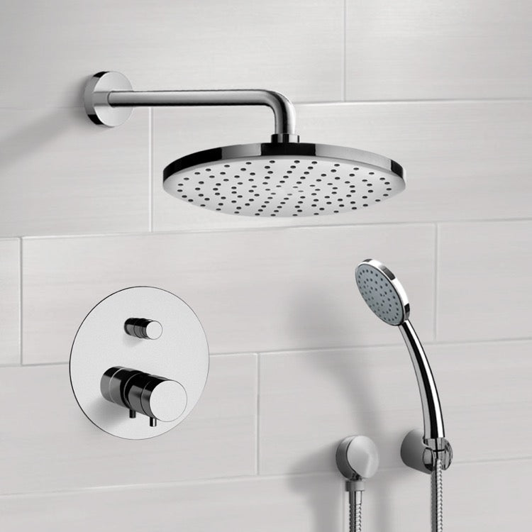 Chrome Thermostatic Shower System with 12" Rain Shower Head and Hand Shower