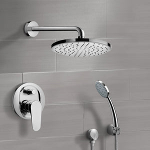 Chrome Shower System with 8" Rain Shower Head and Hand Shower